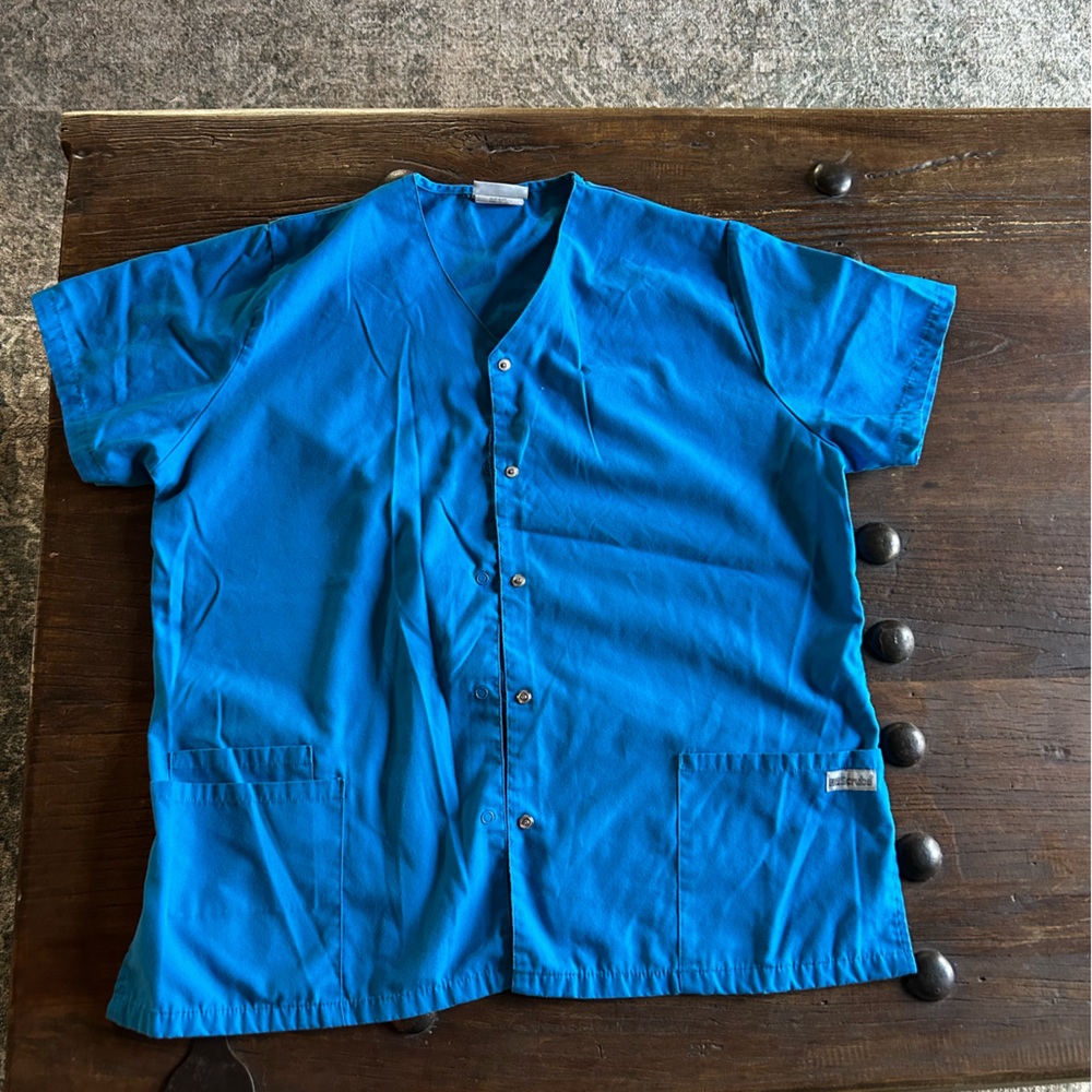 UA Scrubs Blue Button-Up Top